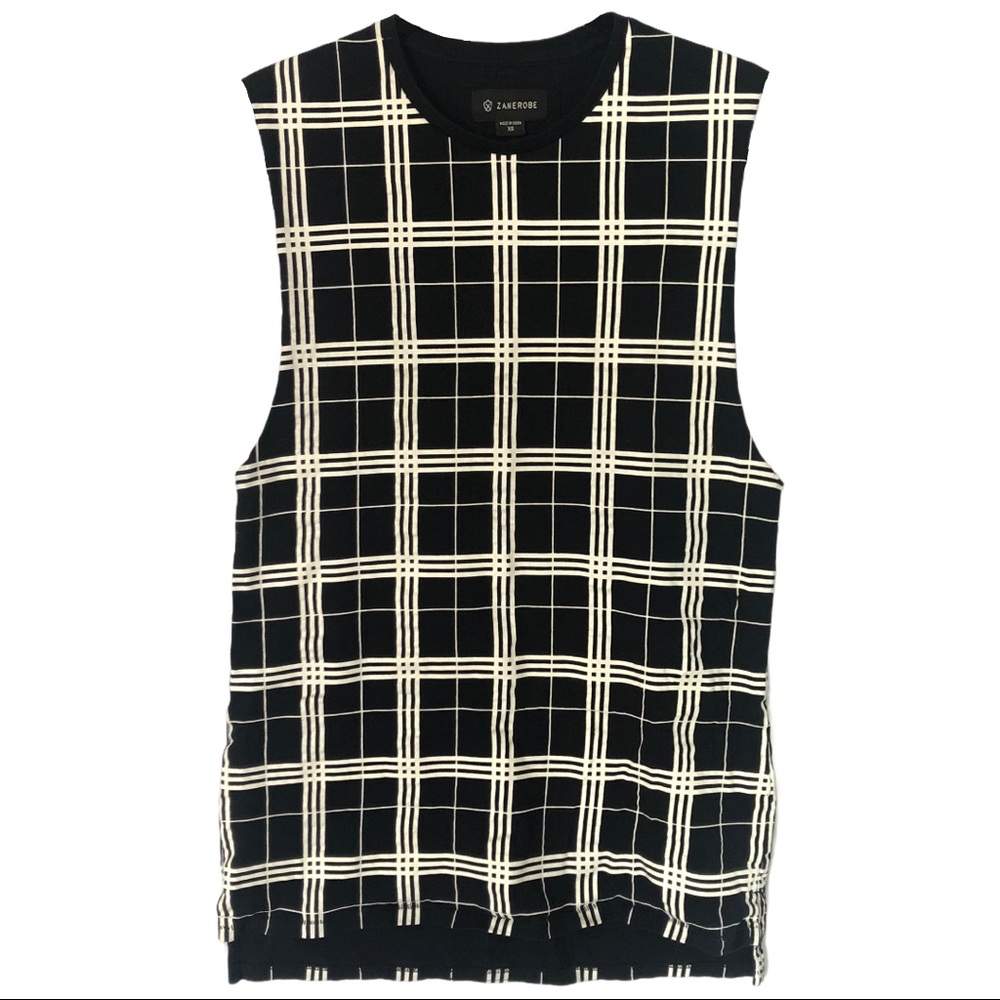 Zanerobe Black and White Longline Plaid Tank Top